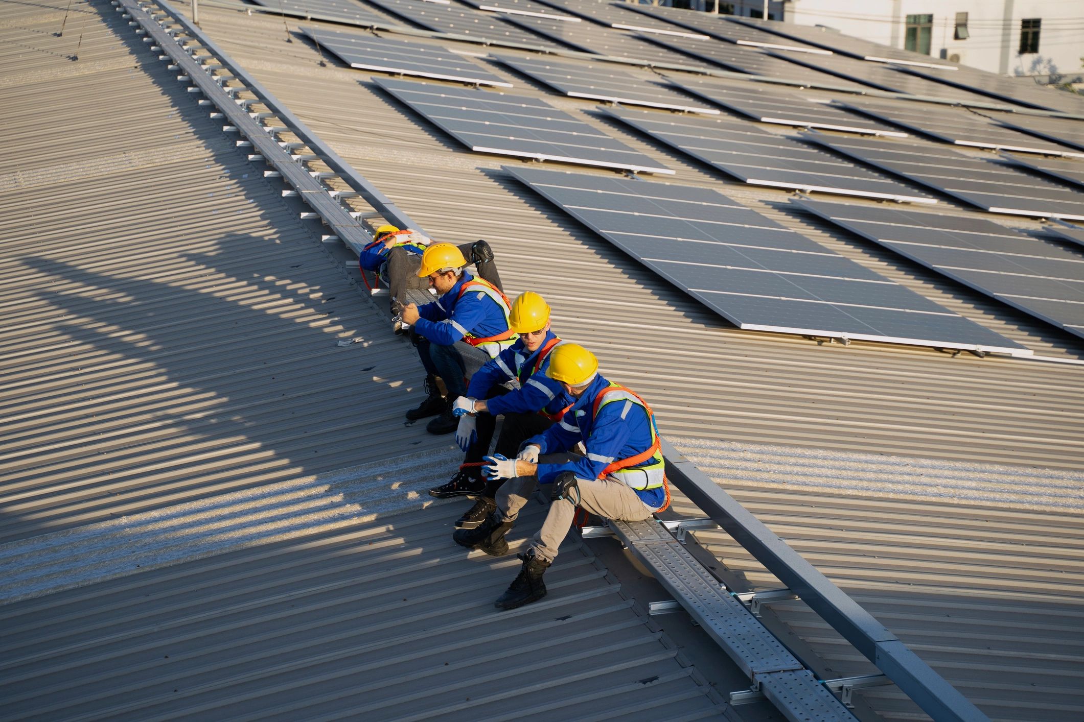 Commercial rooftop solar installation in progress